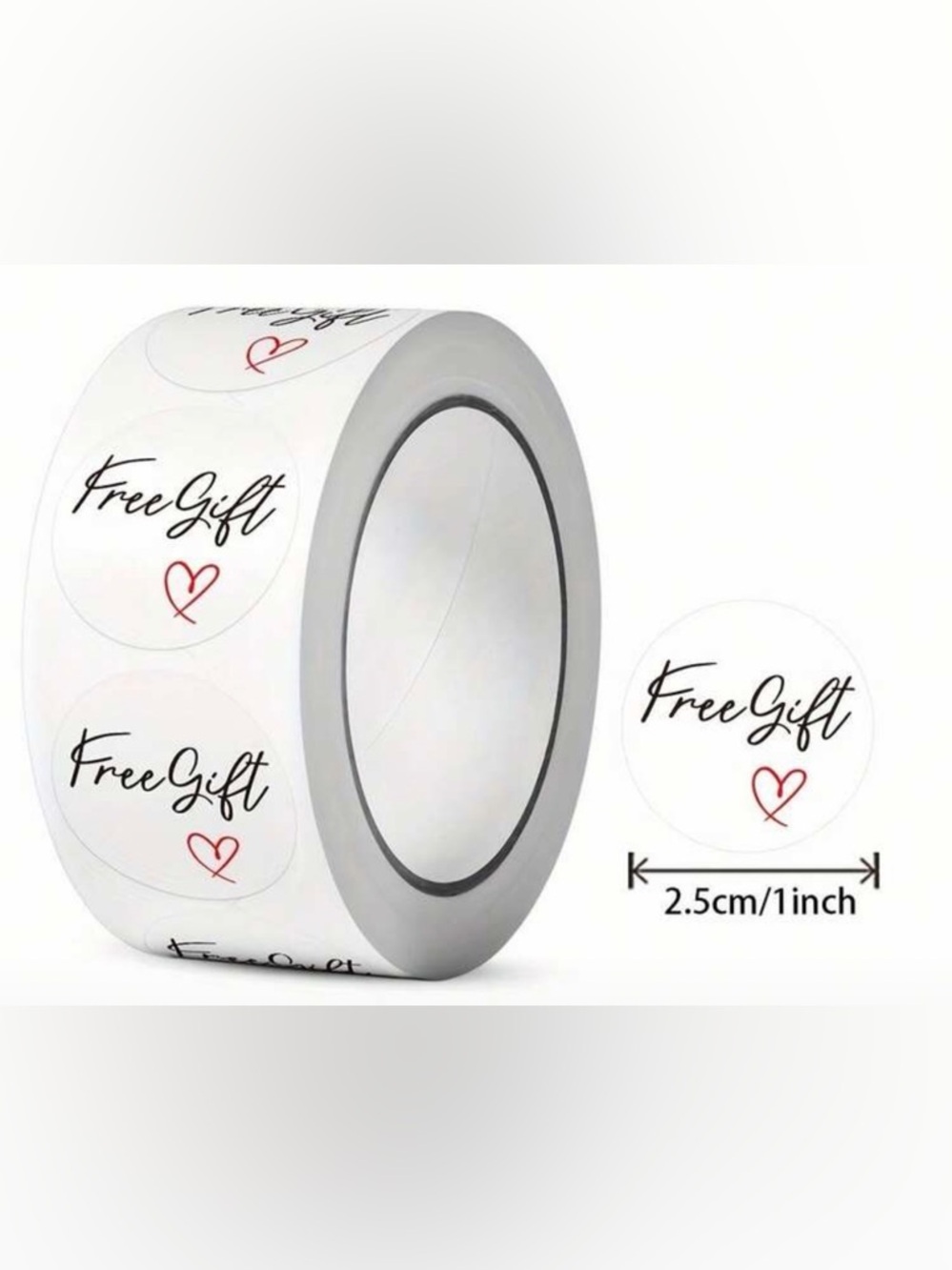 500ct White 'Free Gift' Round Sticker Roll with Red Heart Accent